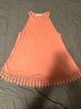Hippie Rose peach Crochet Hem Halter Tank Top